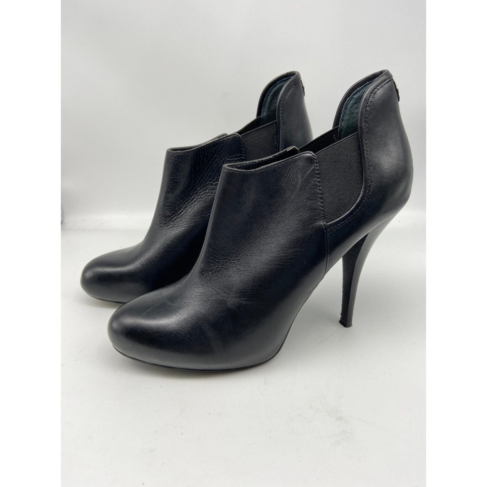 Guess Black Leather Ankle Boots Booties‎ Sz 7.5 Heels Elastic Panel